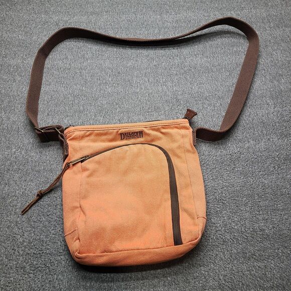 Duluth Trading Co Crossbody Messenger Bag Canvas Orange Zip Pockets Shoulder - Picture 1 of 10